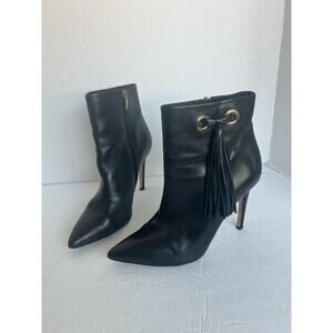 Via Spiga Black Leather Zip Closure Pointy Toe Stiletto Heel Ankle Boots Sz  8.5